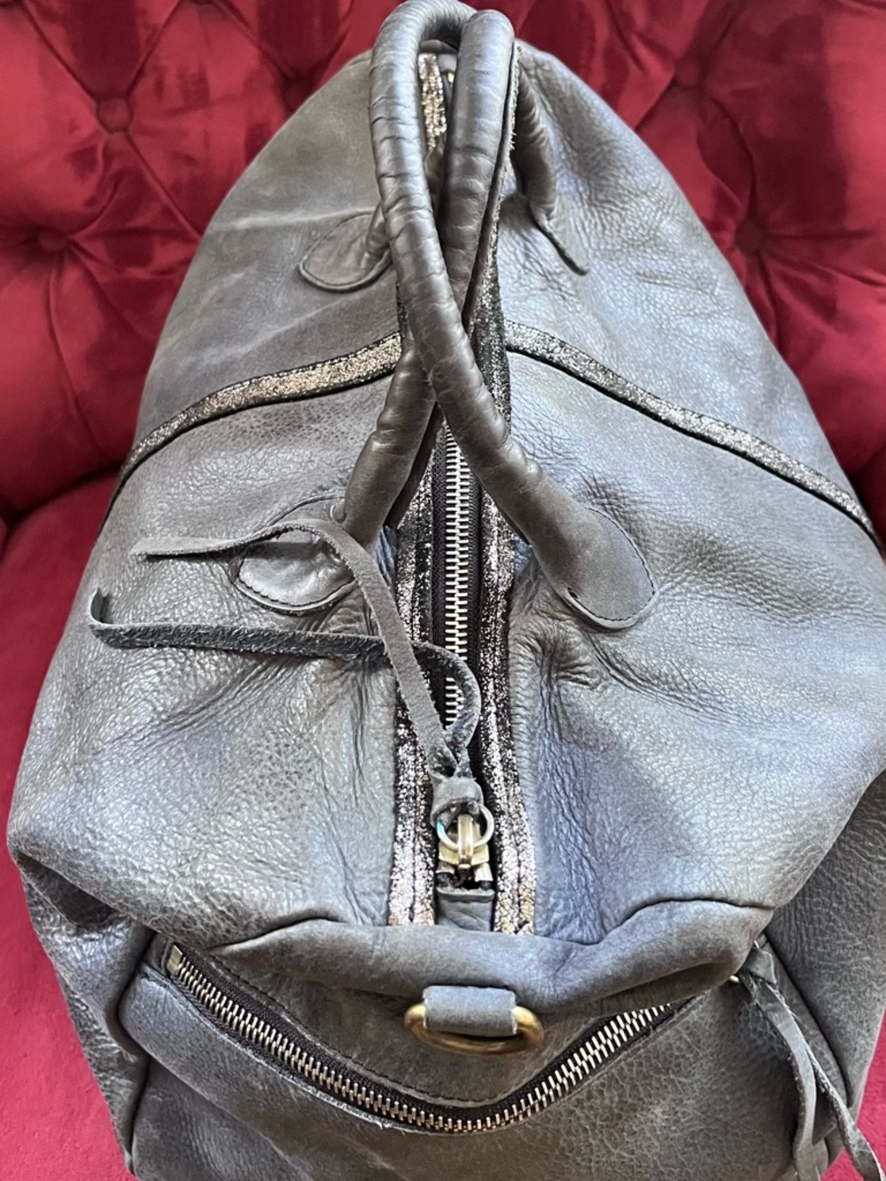 Aridza Bross leather handbag in a blue/grey with sparkle detailing - Picture 4 of 13